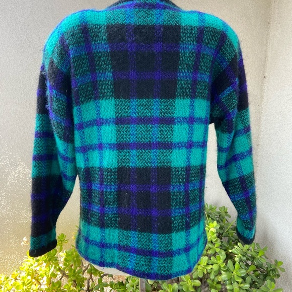 Price is Firm Vtg 80s plaid mohair wool cardigan sweater M - Picture 3 of 10